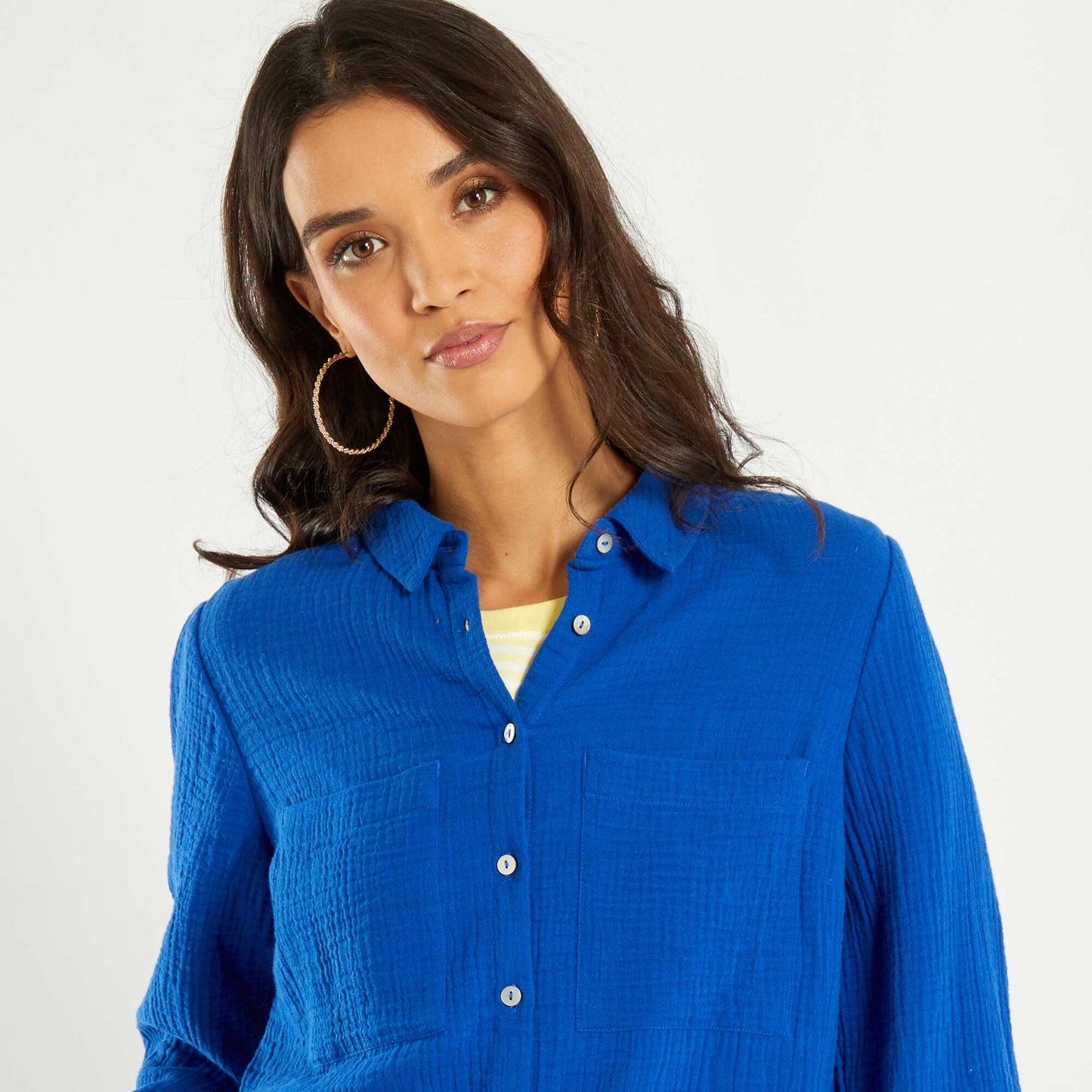 Chemise en gaze de coton Bleu