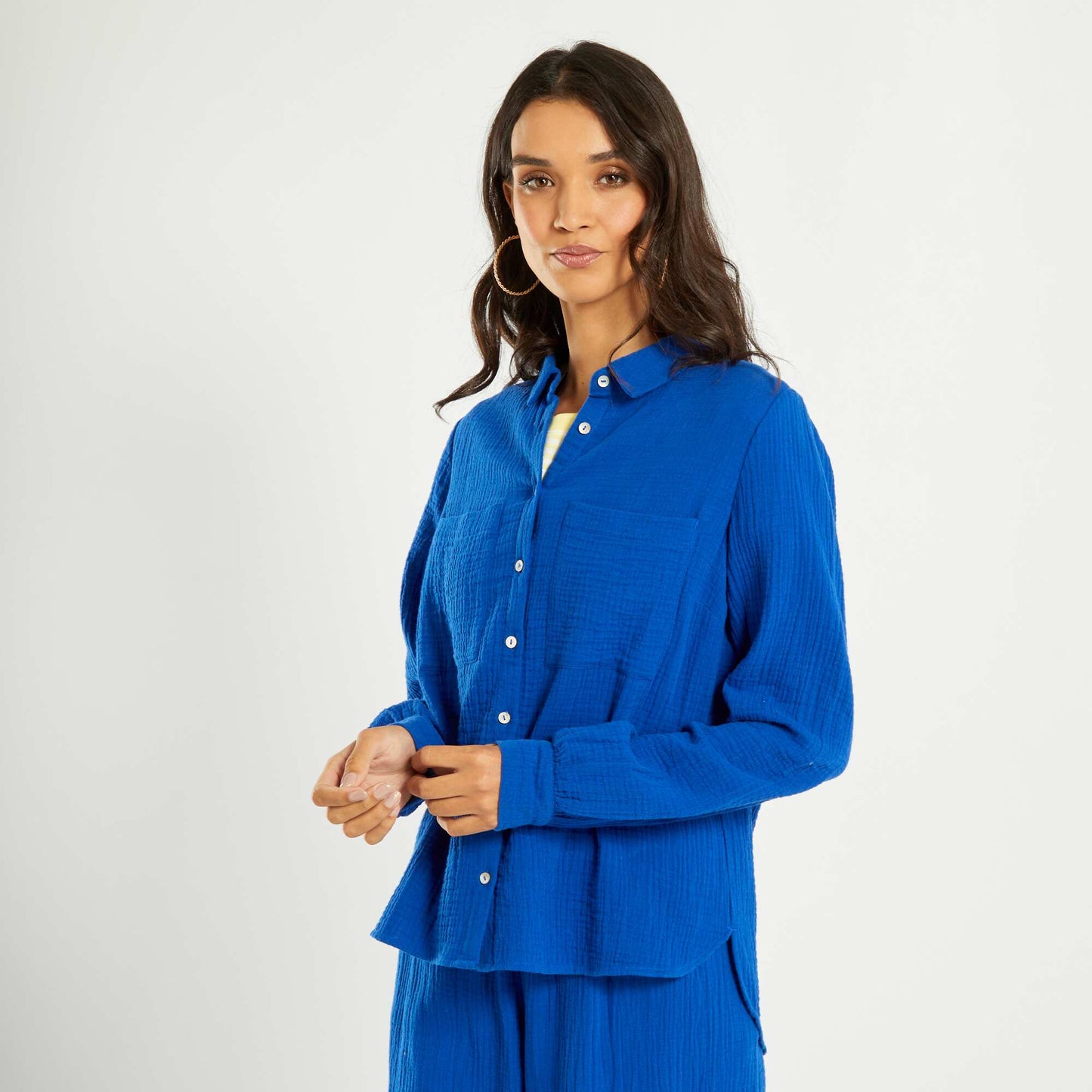 Chemise en gaze de coton Bleu