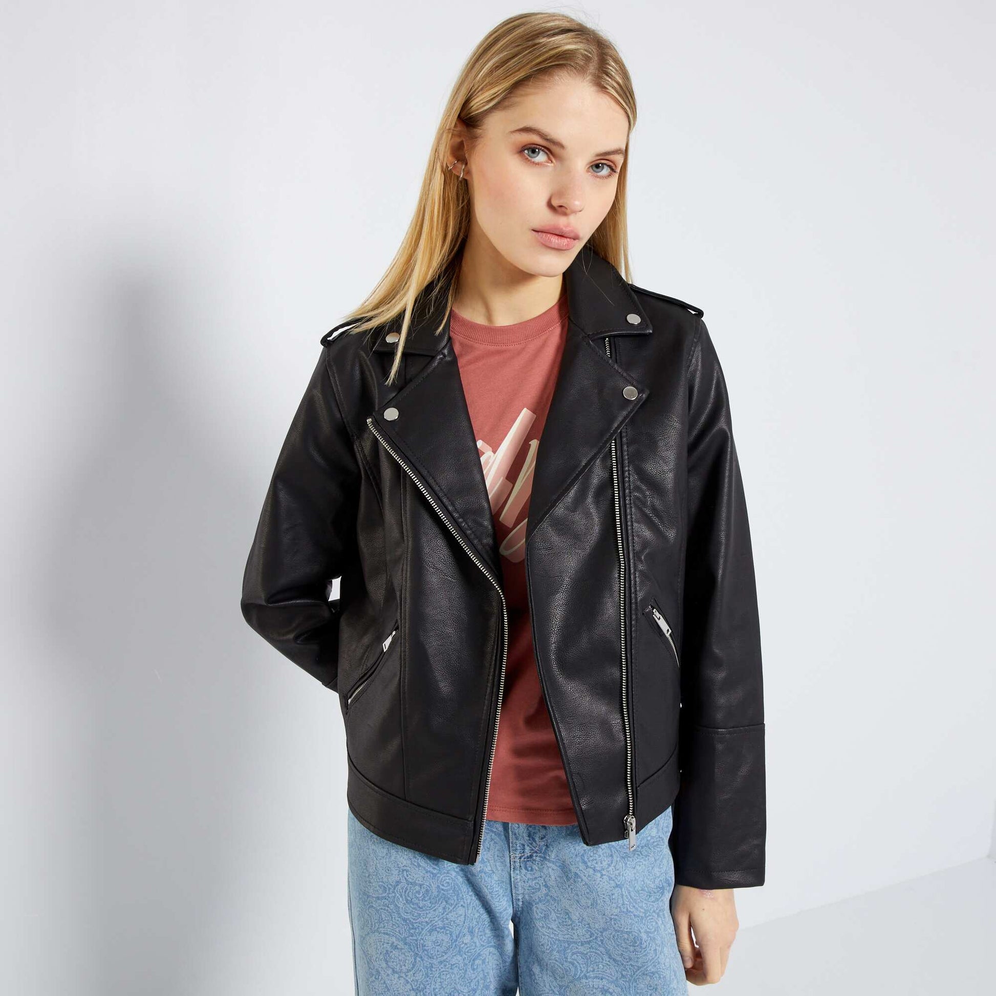 Blouson en simili uni noir