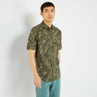 Chemise fleurs manches courtes Kaki