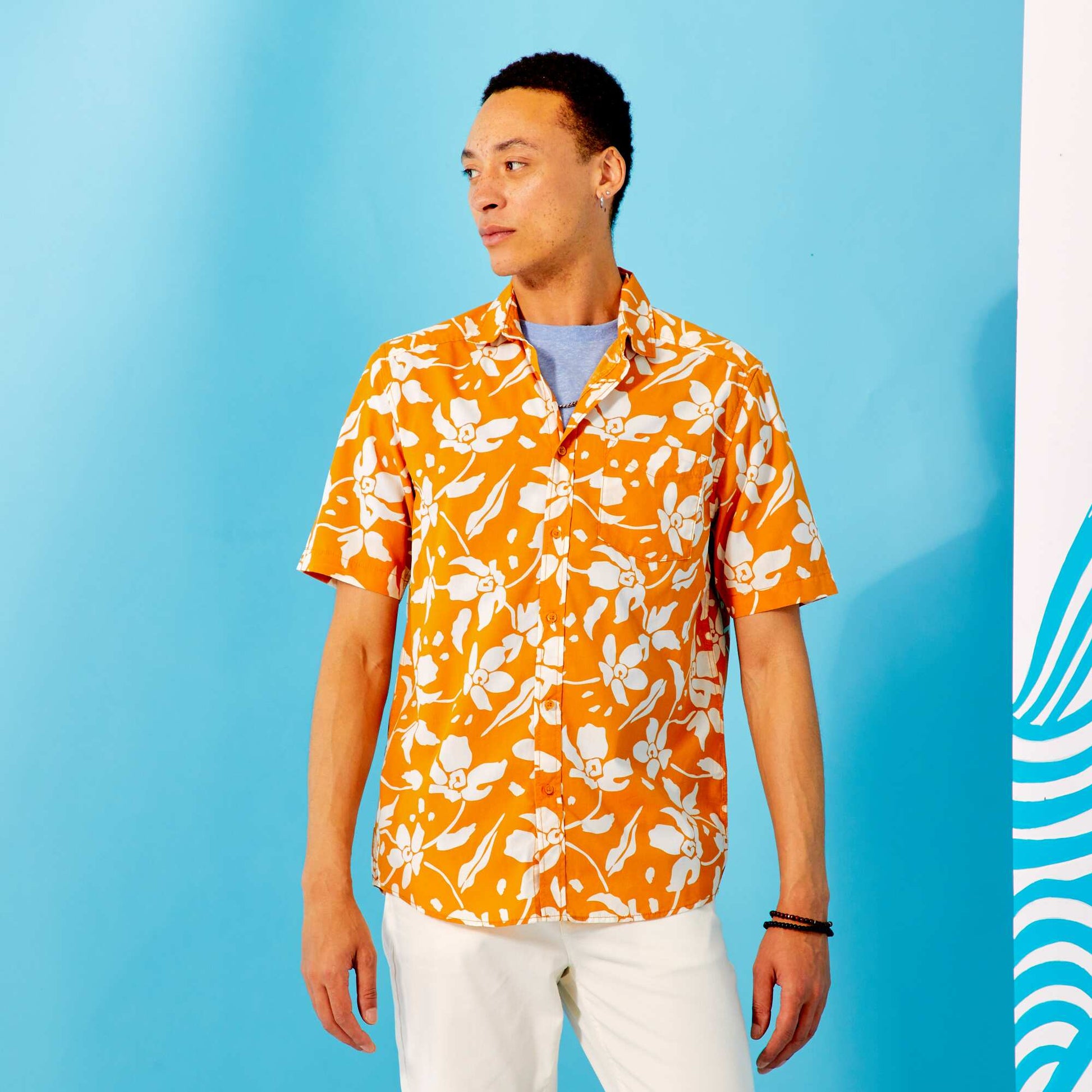 Chemise fleurs manches courtes Jaune - Main Image