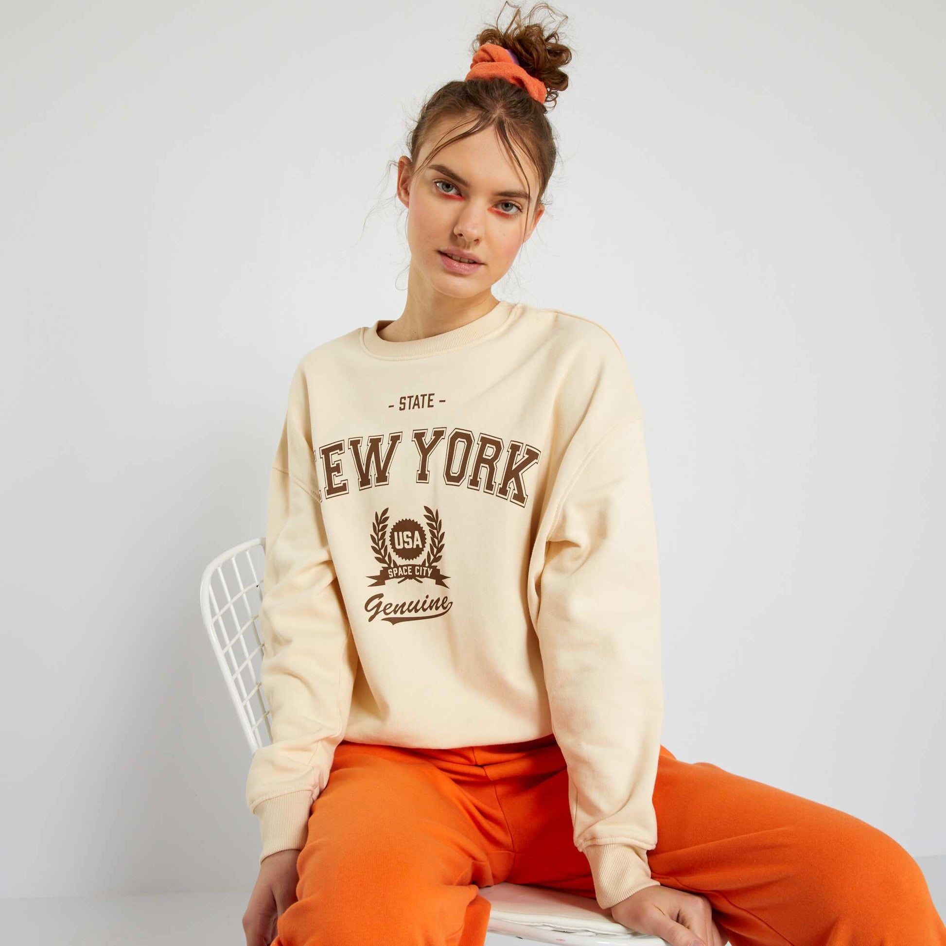 Sweat oversize en molleton Beige