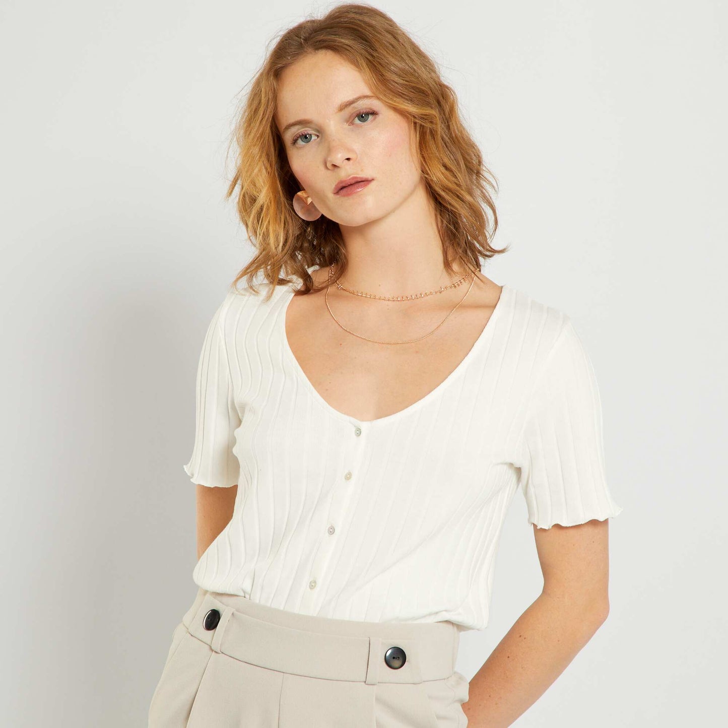 T-shirt bouton uni blanc