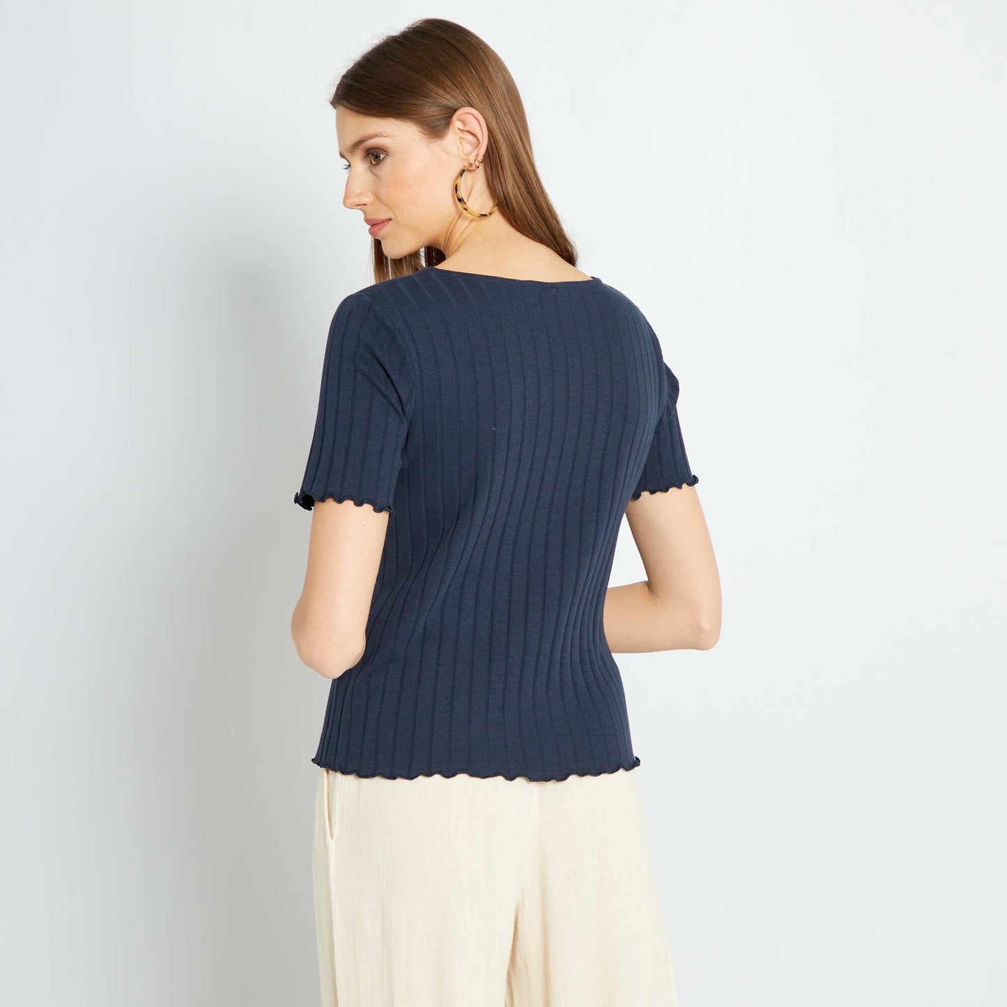 T-shirt boutonn uni bleu marine