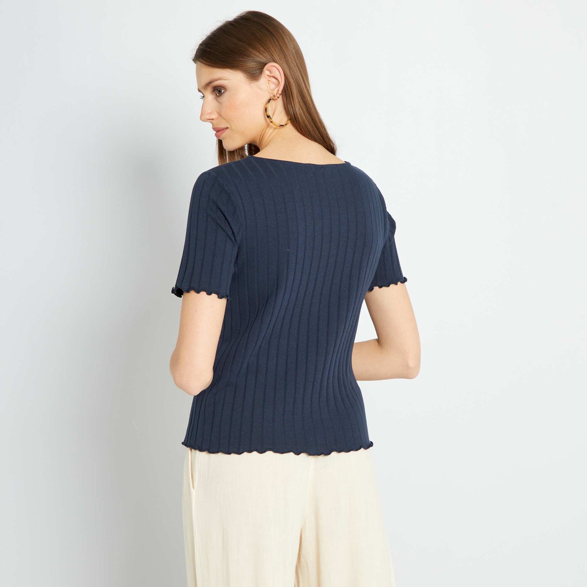 T-shirt boutonn uni bleu marine
