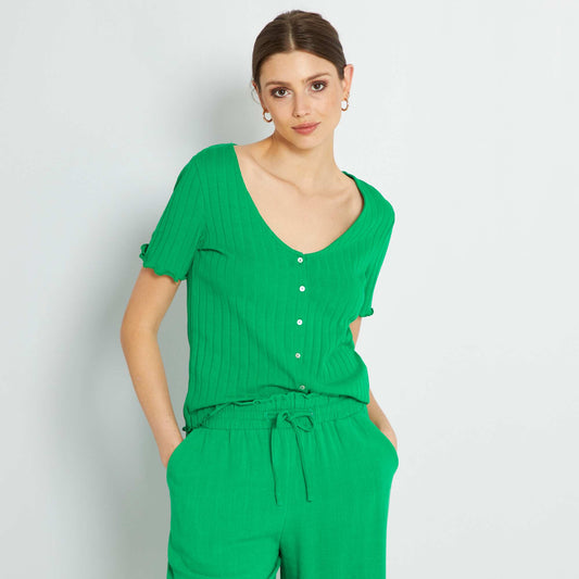 T-shirt boutonn uni vert jardin