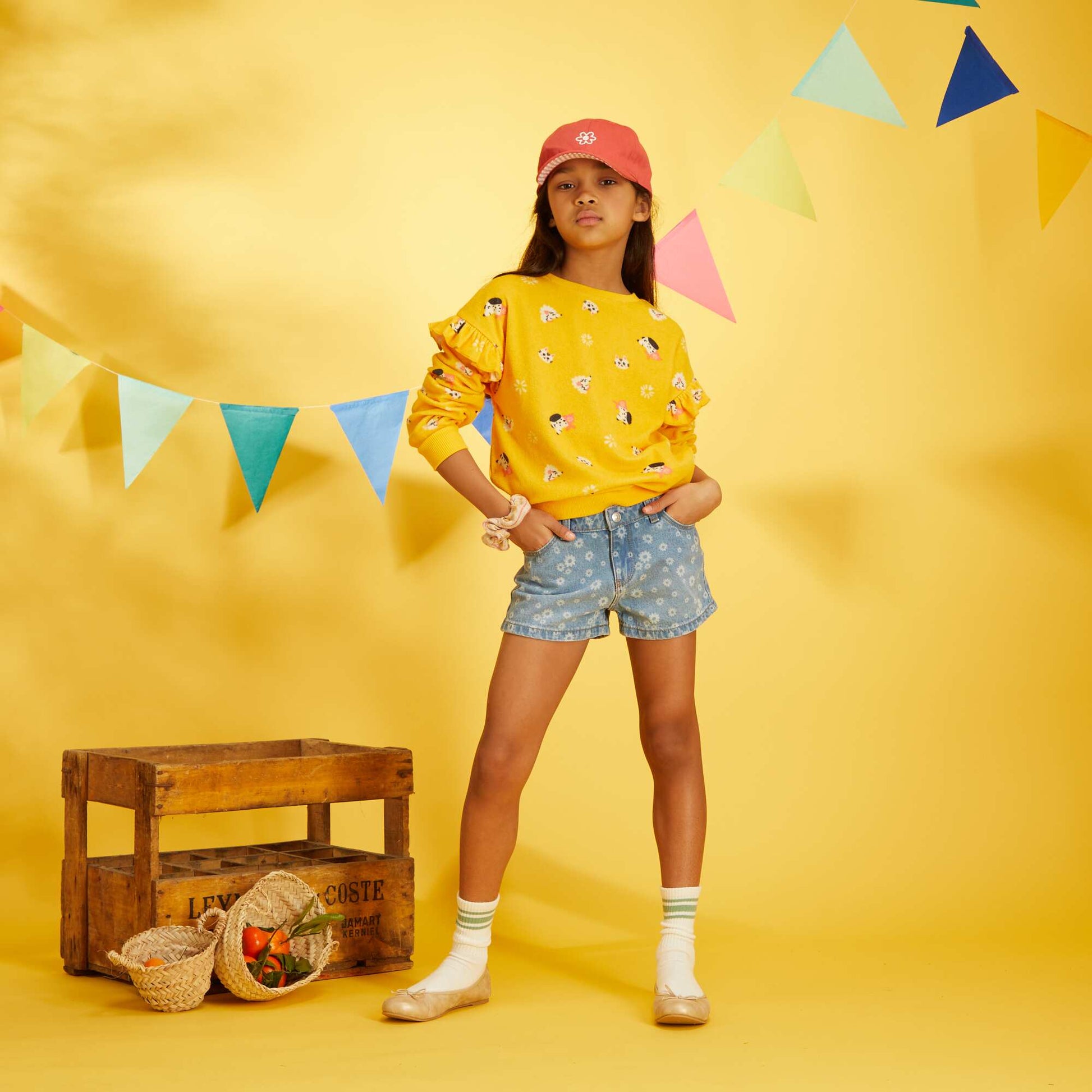 Short en jean motifs Bleu