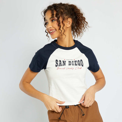 Tee-shirt imprim manches raglan Blanc noir