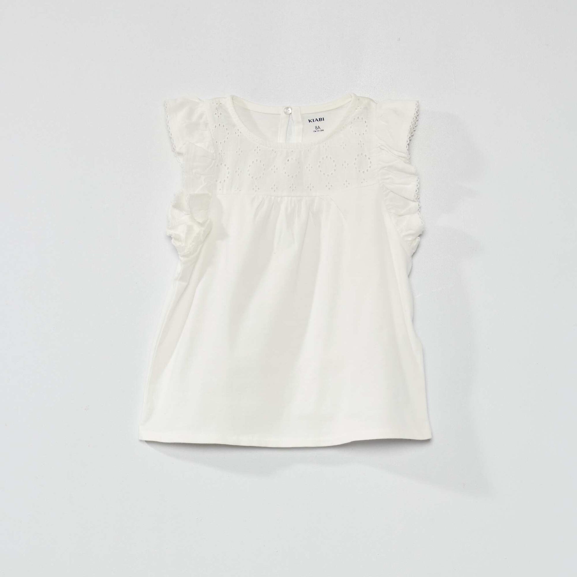 T-shirt col rond avec broderie anglaise blanc