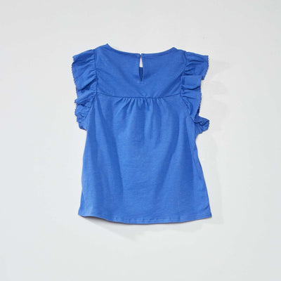 T-shirt col rond avec broderie anglaise bleu