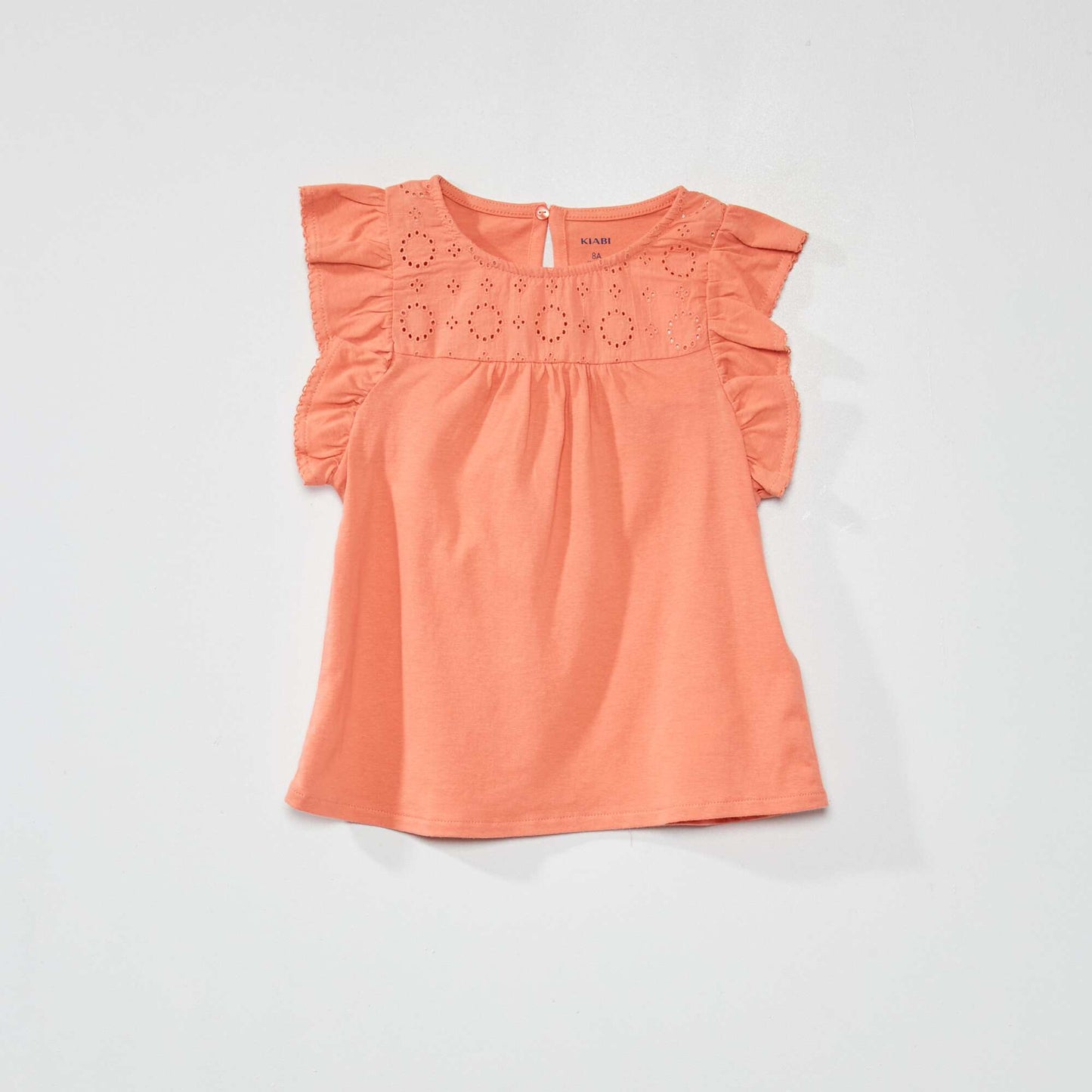 T-shirt col rond avec broderie anglaise Orange