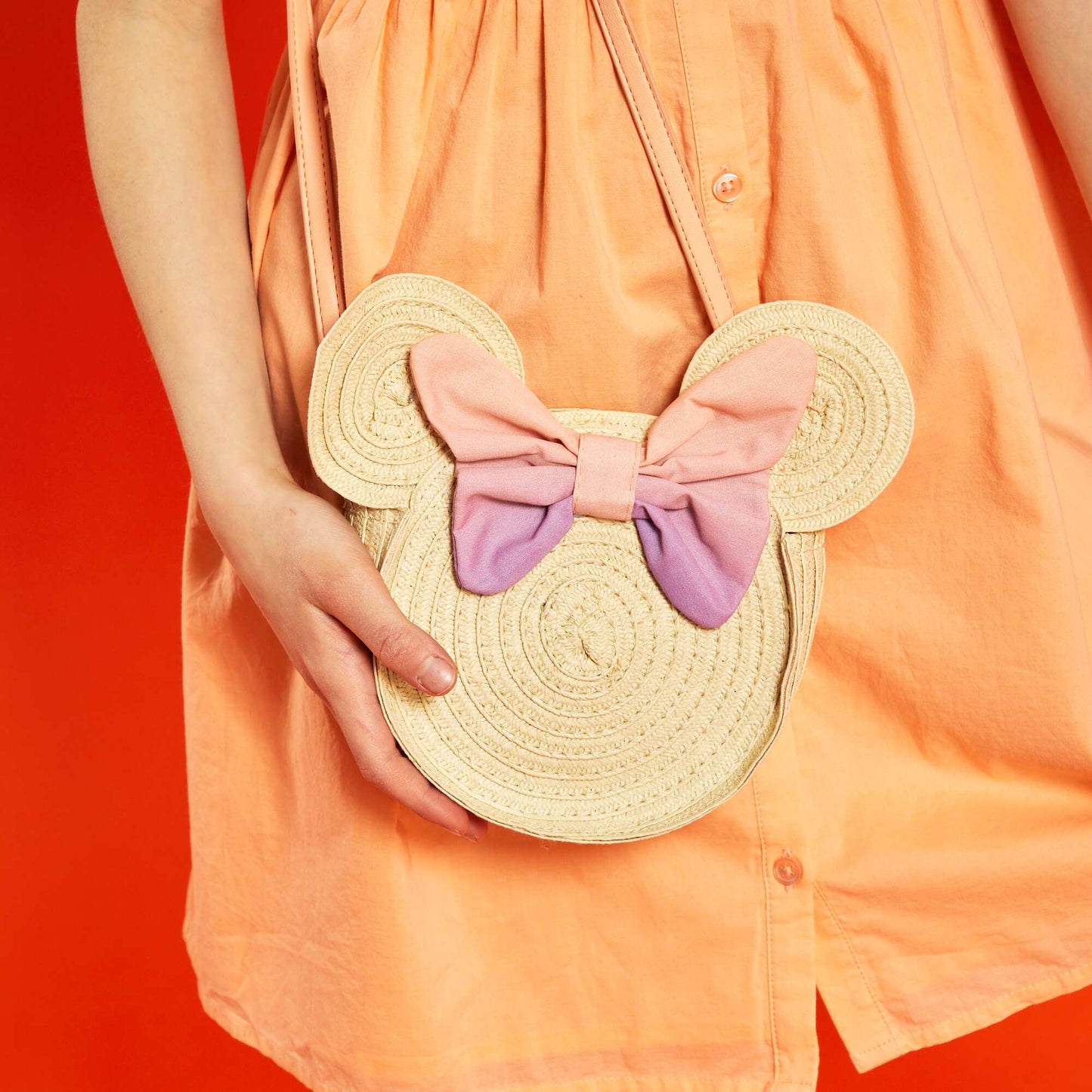 Sac bandouli re en paille 'Minnie Mouse' Rose/beige