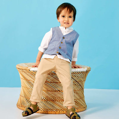 Ensemble chemise + pantalon + gilet sans manches Bleu/marron/blanc