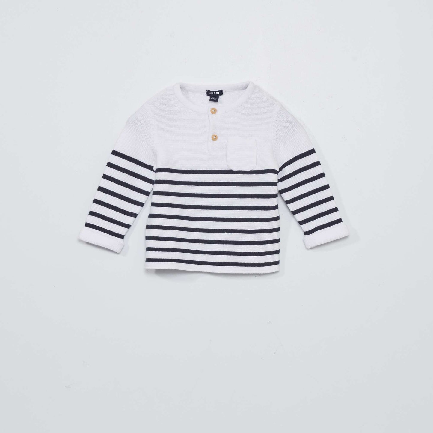 Pull col tunisien en maille Blanc/noir rayures