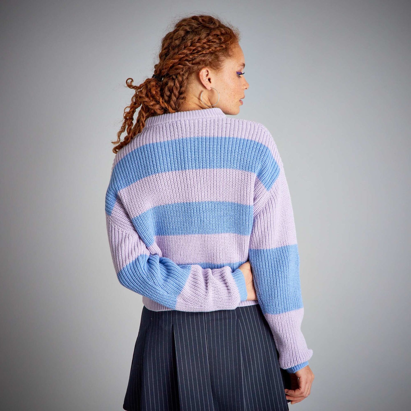 Pull en maille tricot ray e Violet/bleu