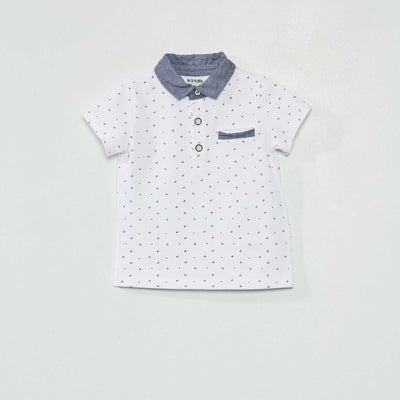 Polo en coton piqu imprim Blanc