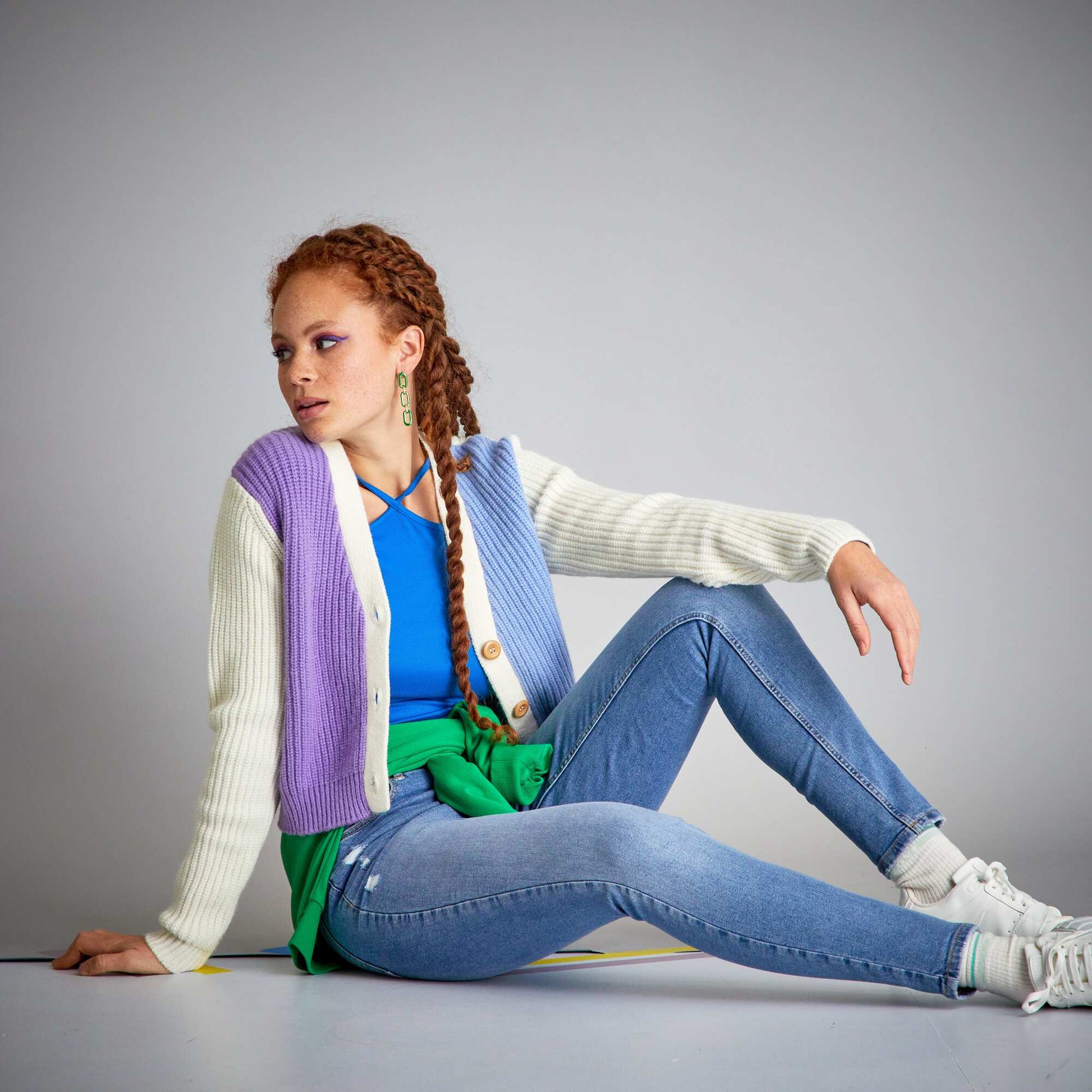 Gilet en maille tricot Blanc/Orange/Rose