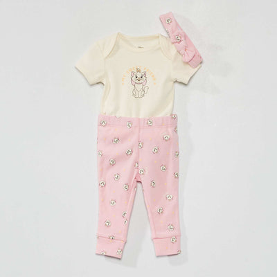 Ensemble body + legging sans pied + bandeau Blanc/rose