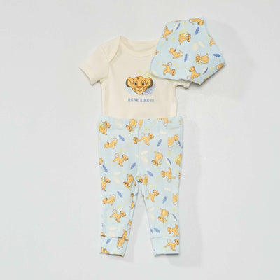Ensemble body + legging sans pied + bavoir Ecru/bleu