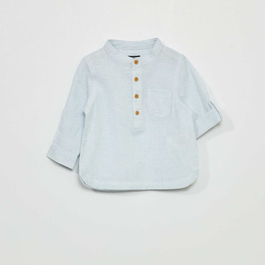 Chemise col mao en lin Bleu clair