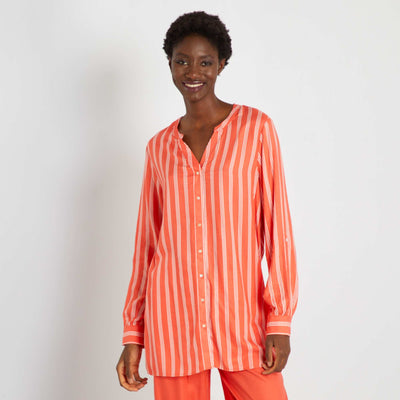 Chemisier fluide a col mao Orange corail
