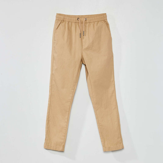 Pantalon uni avec taille lastiqu e Beige