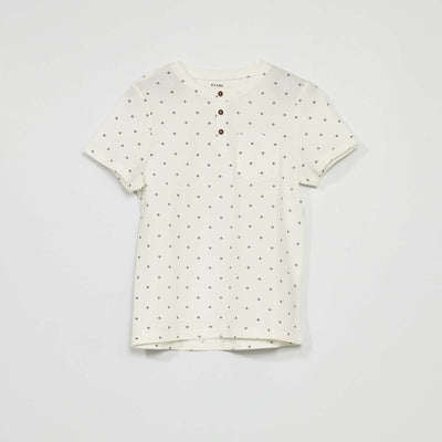 Polo en piqu de coton col tunisien BLANC