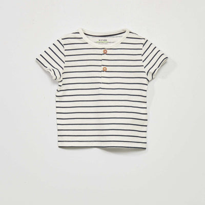 T-shirt col tunisien Blanc