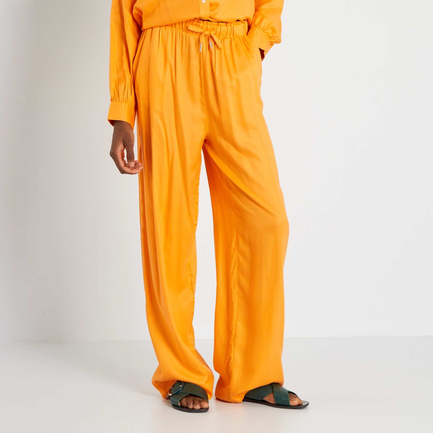 Pantalon fluide taille lastiqu e Orange