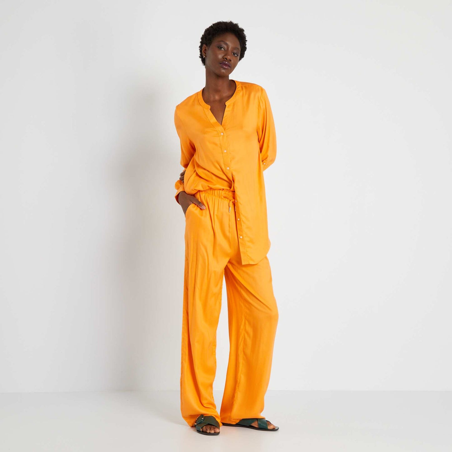 Pantalon fluide taille lastiqu e Orange