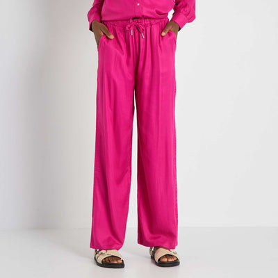 Pantalon fluide taille lastiqu e Rose