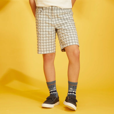 Bermuda vichy en maille froiss e Gris