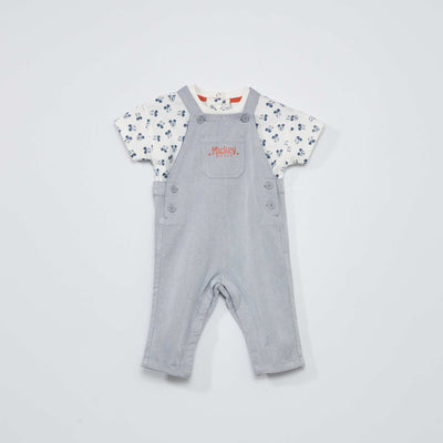 Ensemble salopette + tee-shirt 'Mickey' - 2 pi ces Blanc/gris