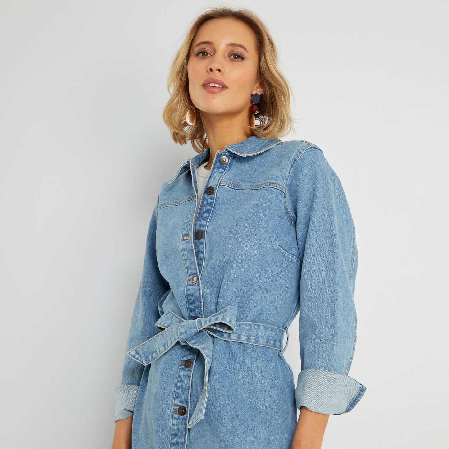 Robe en jean avec ceinture Bleu