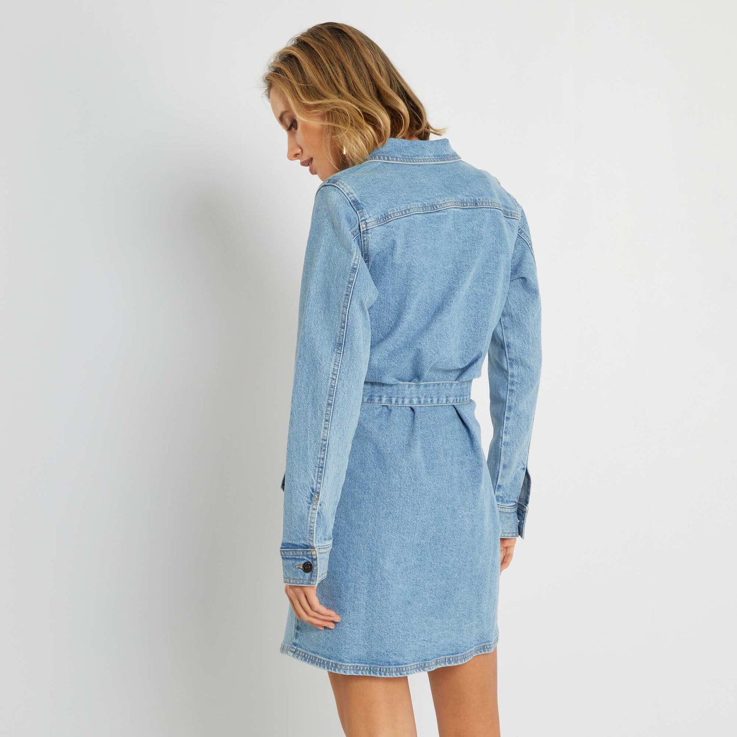 Robe en jean avec ceinture Bleu