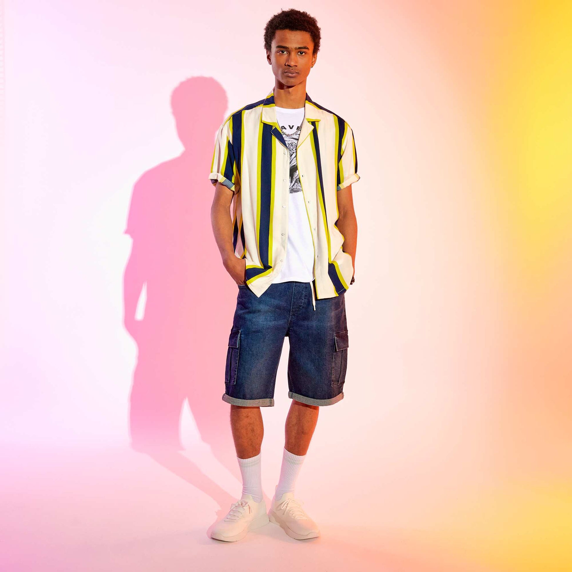 Chemise motifs fluide et l g re Blanc/jaune/bleu