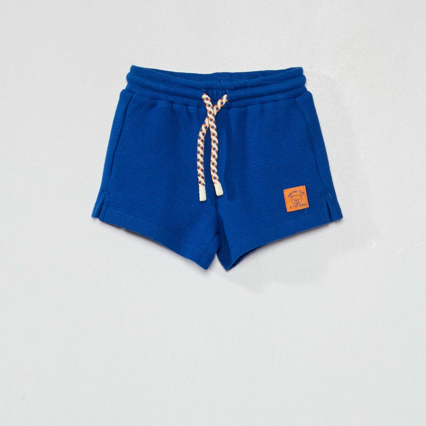 Short en maille gaufr e bleu