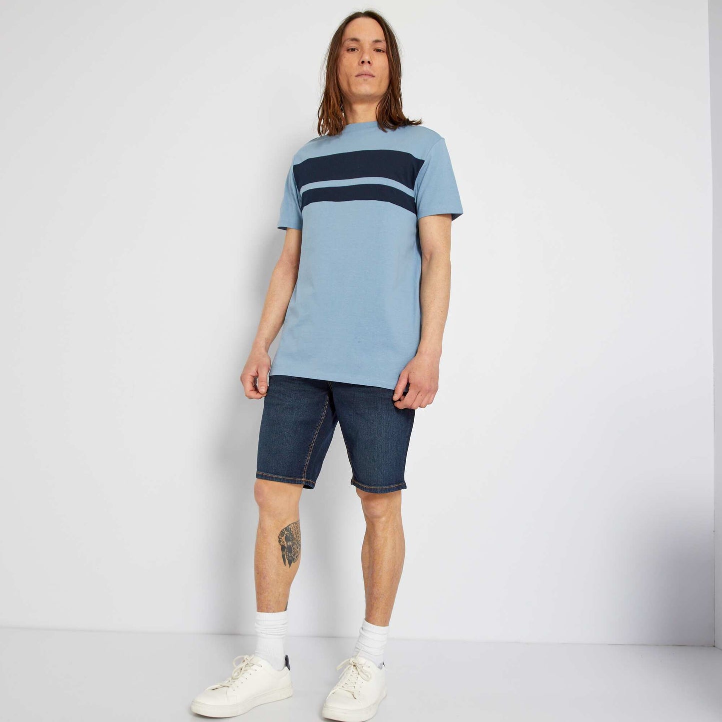 T-shirt en jersey rayures Bleu