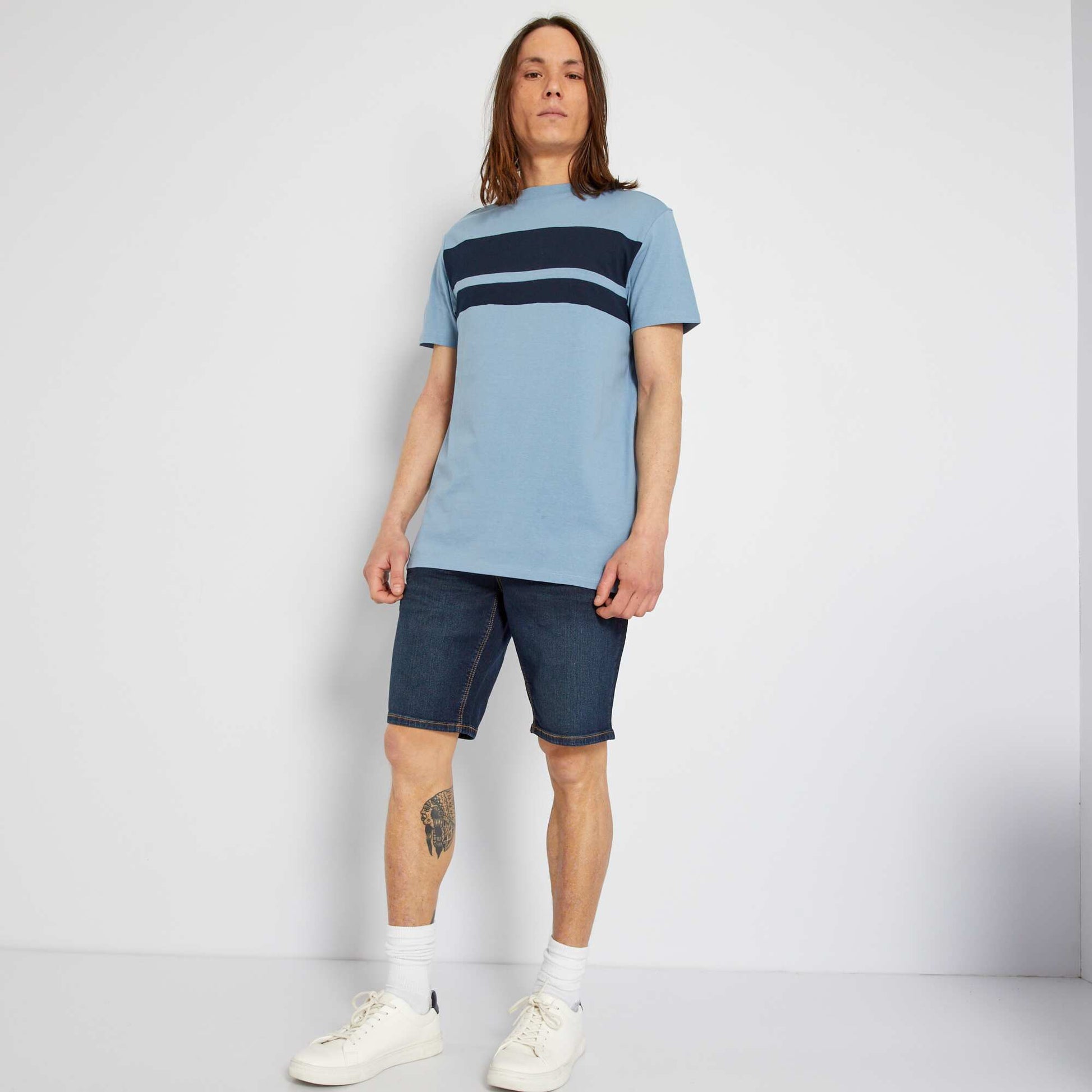 T-shirt en jersey rayures Bleu