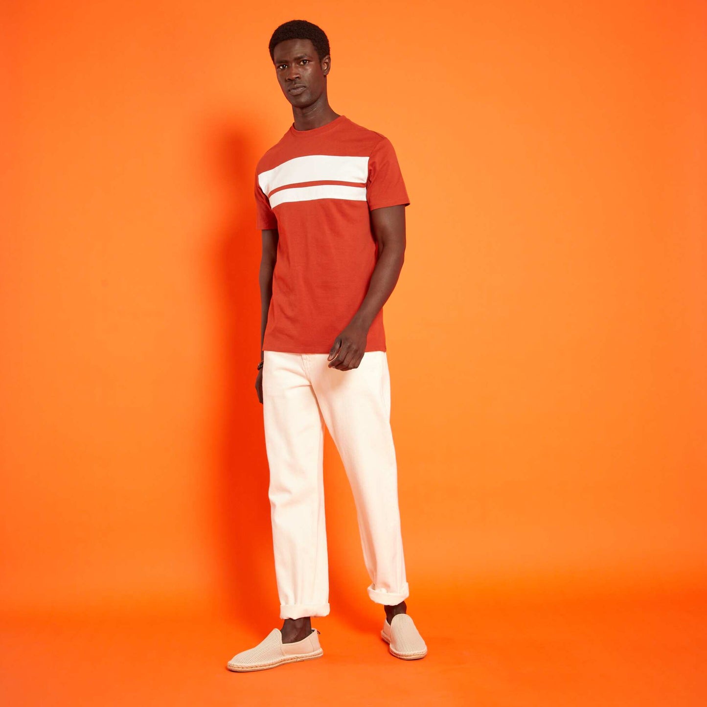 T-shirt en jersey rayures Orange