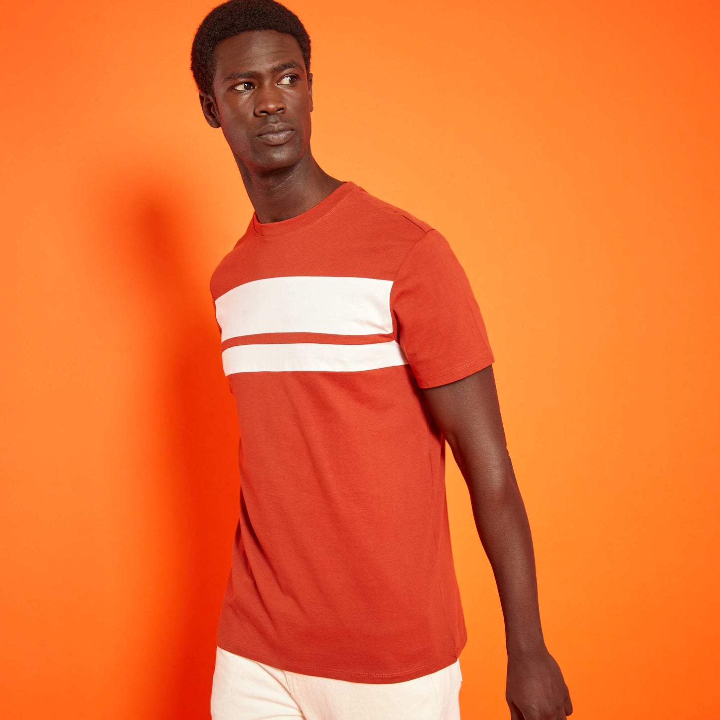 T-shirt en jersey rayures Orange