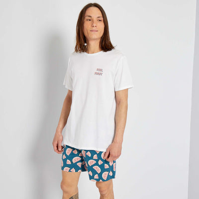 Ensemble de pyjama court 'past que' Blanc/bleu rose