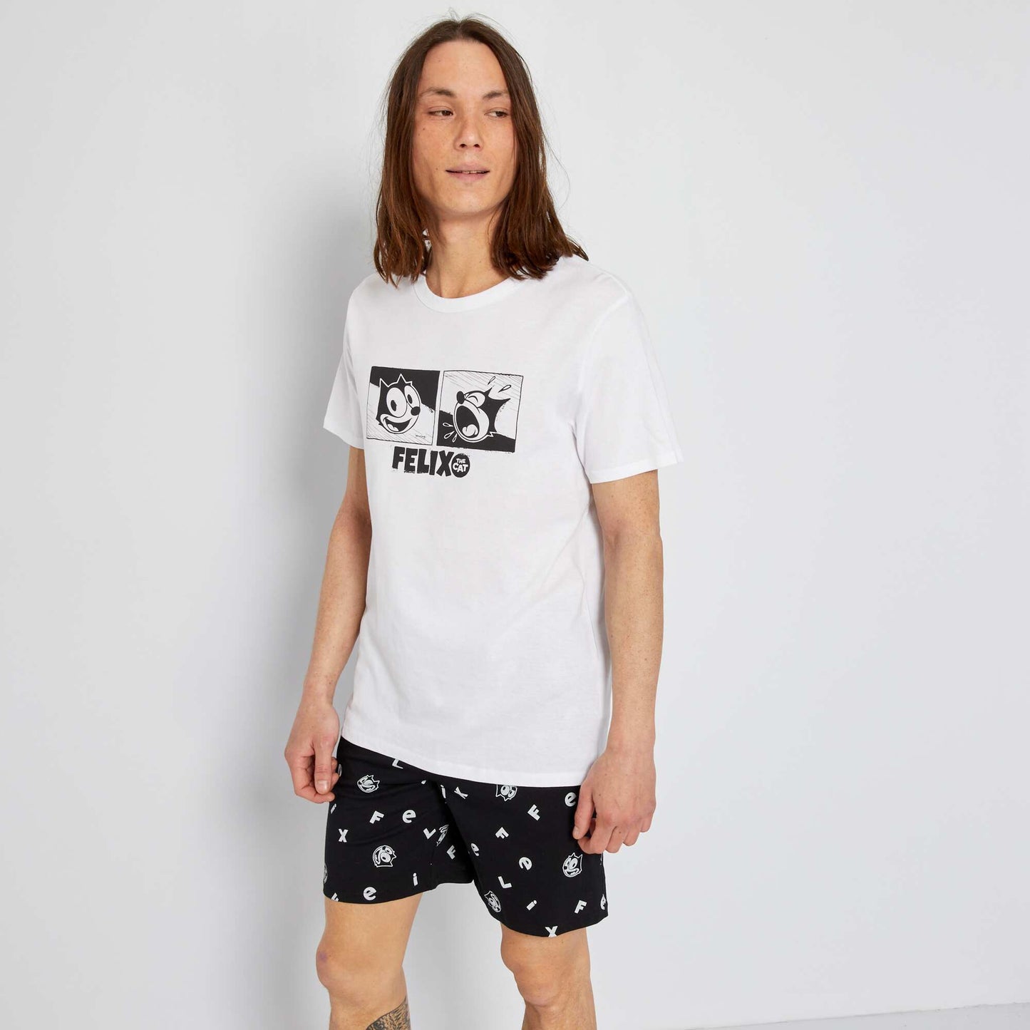 Pyjama court 'F lix le Chat' en jersey - 2 pi ces Noir/blanc