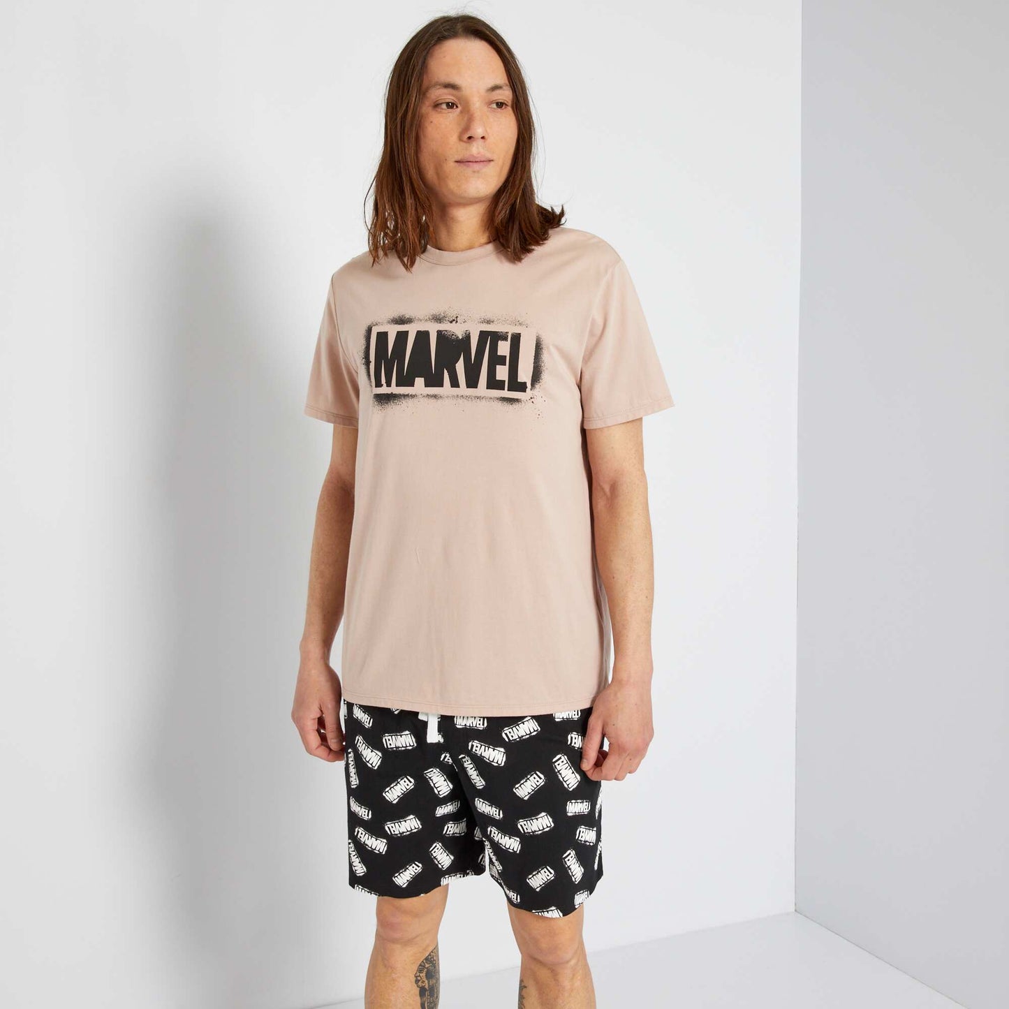 Pyjama court 'Marvel' en jersey - 2 pi ces Noir/gris