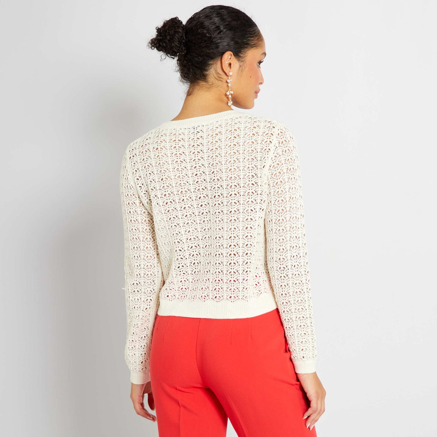 Pull en maille ajour e unie Blanc