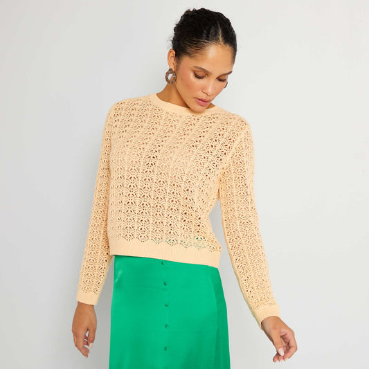 Pull en maille ajour e unie Orange