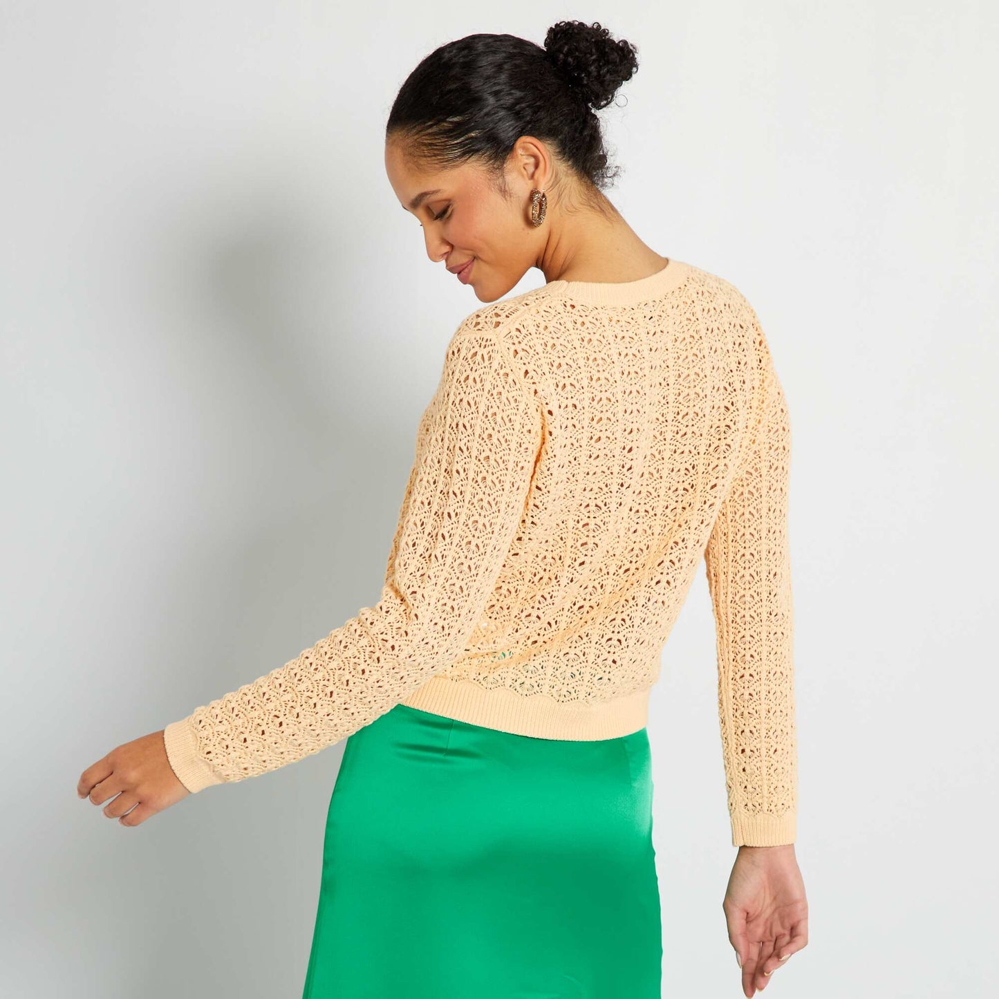 Pull en maille ajour e unie Orange