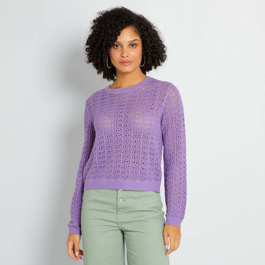 Pull en maille ajour e unie Violet