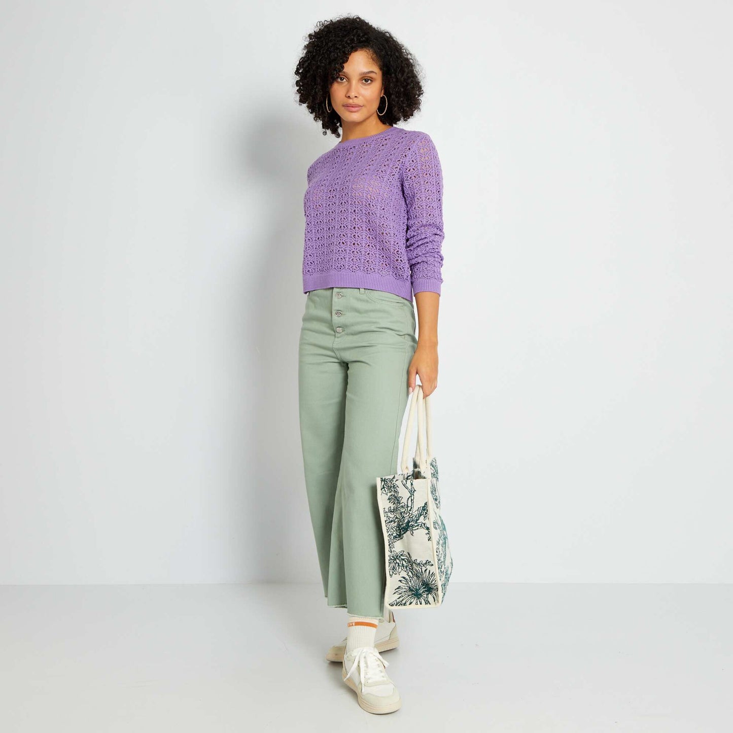 Pull en maille ajour e unie Violet