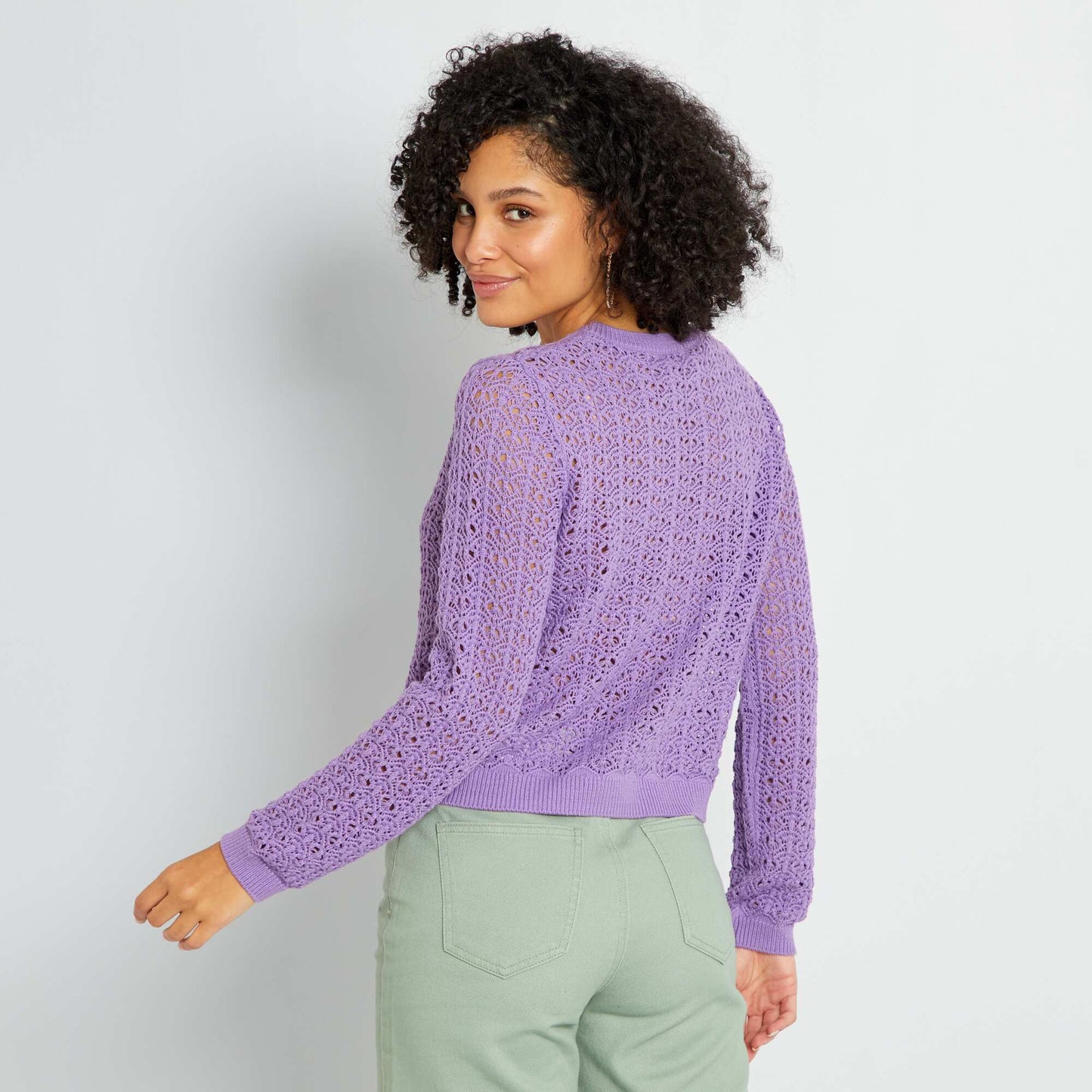 Pull en maille ajour e unie Violet